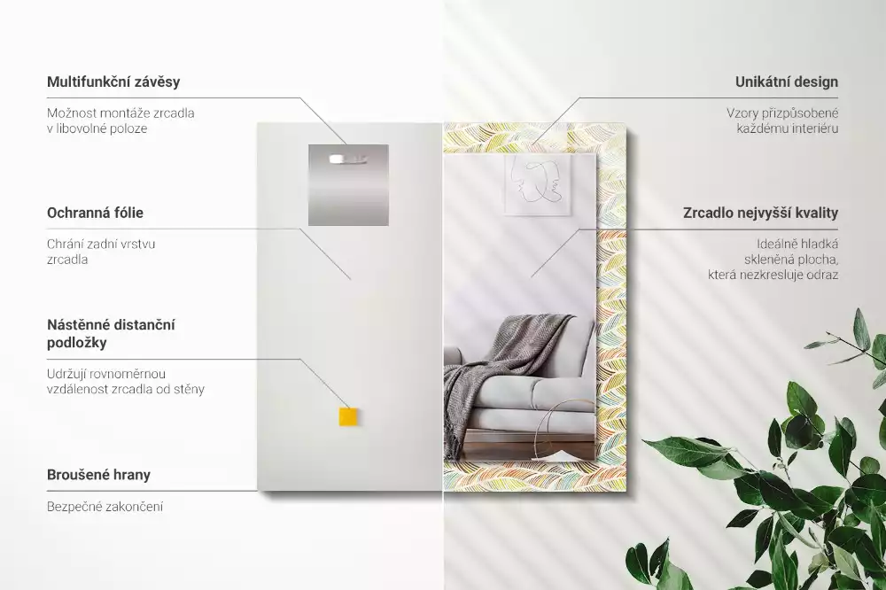 Négyszögletes dísztükör Színes hullámok a levelek