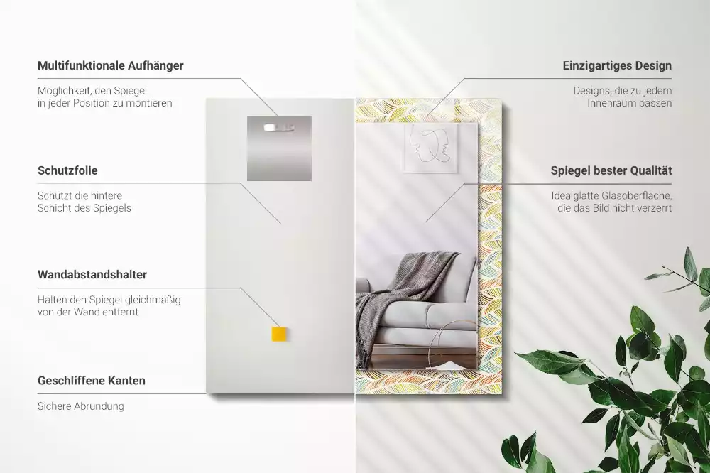 Négyszögletes dísztükör Színes hullámok a levelek