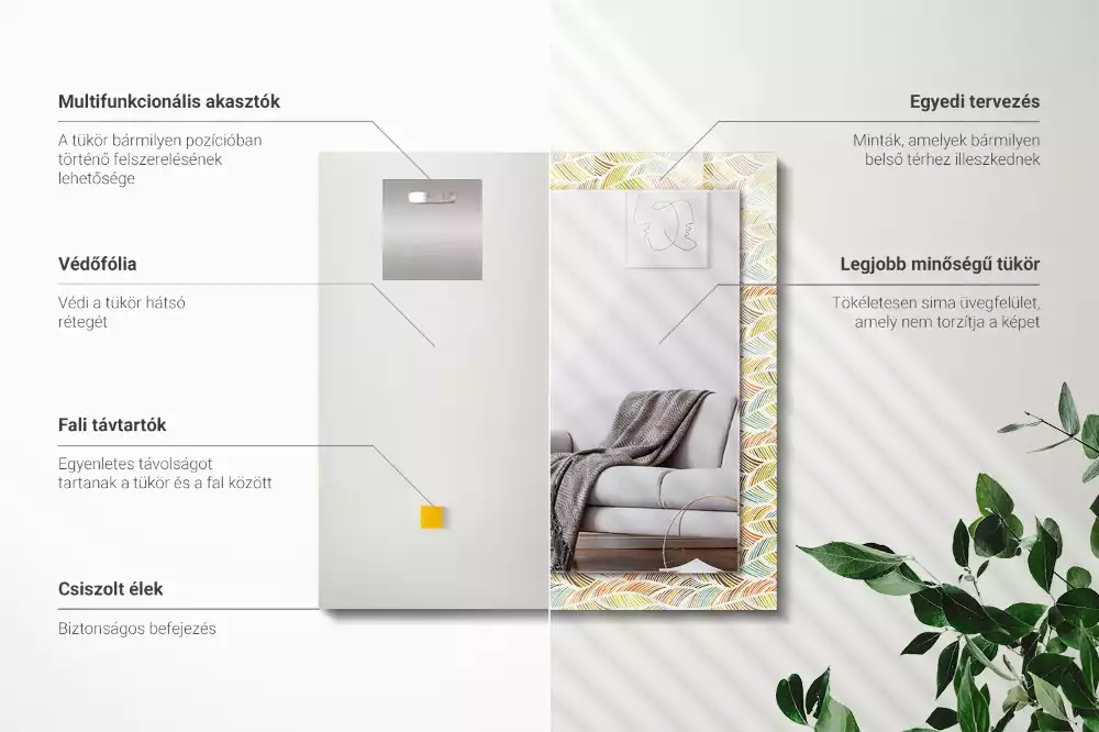 Négyszögletes dísztükör Színes hullámok a levelek