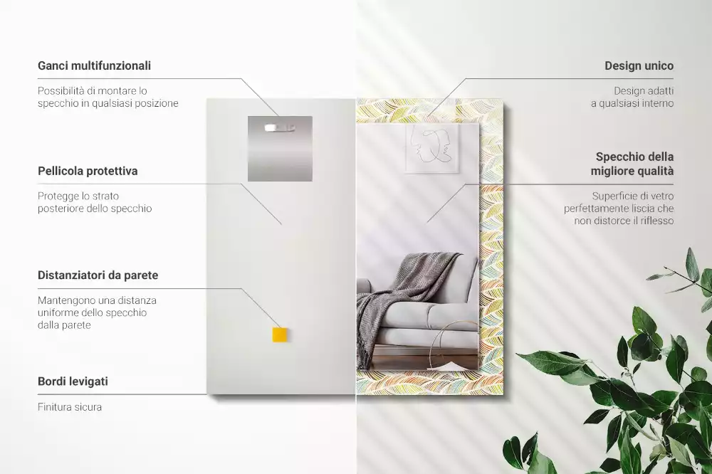 Négyszögletes dísztükör Színes hullámok a levelek