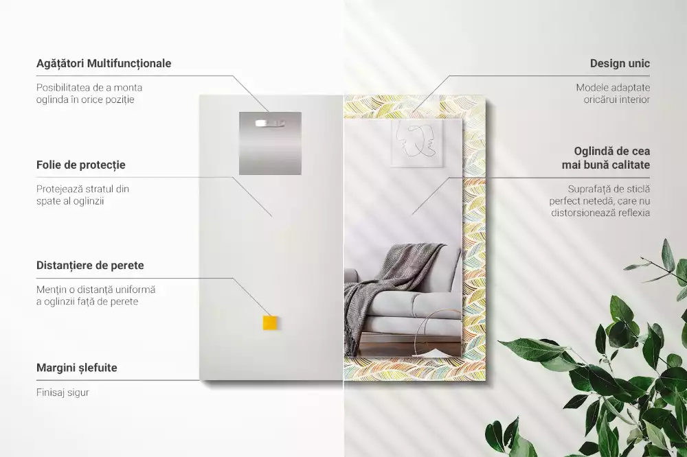 Négyszögletes dísztükör Színes hullámok a levelek