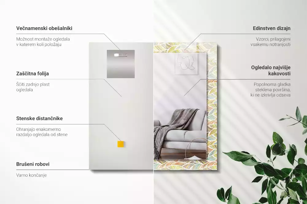 Négyszögletes dísztükör Színes hullámok a levelek