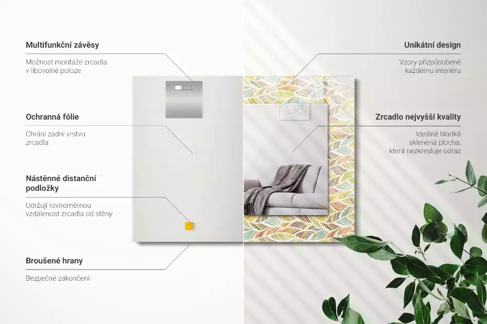 Négyszögletes dísztükör Színes hullámok a levelek