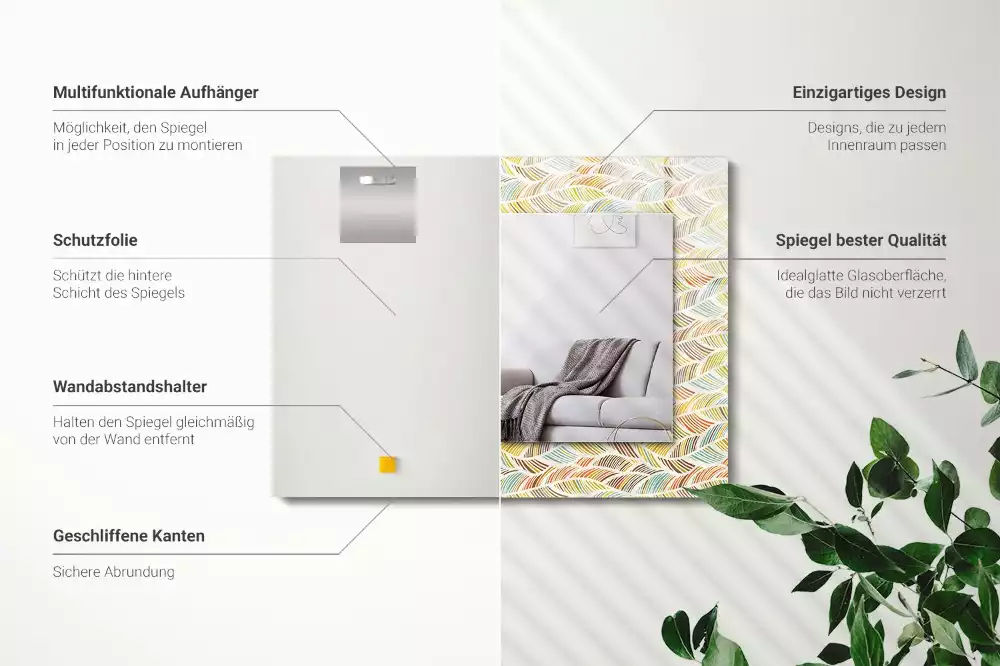 Négyszögletes dísztükör Színes hullámok a levelek