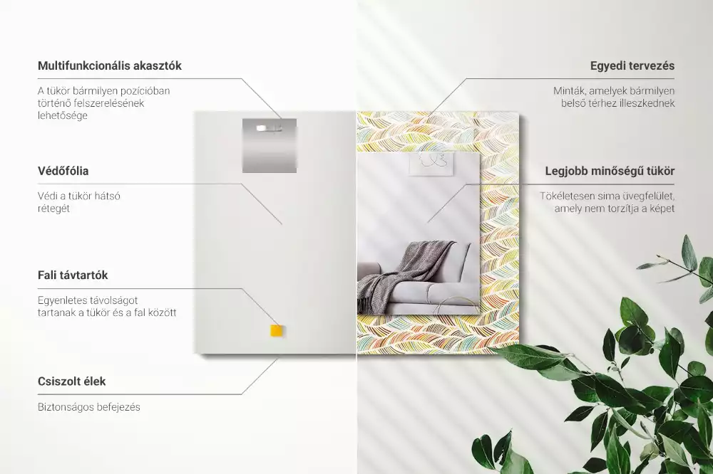 Négyszögletes dísztükör Színes hullámok a levelek