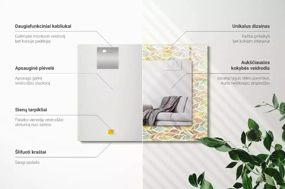 Négyszögletes dísztükör Színes hullámok a levelek