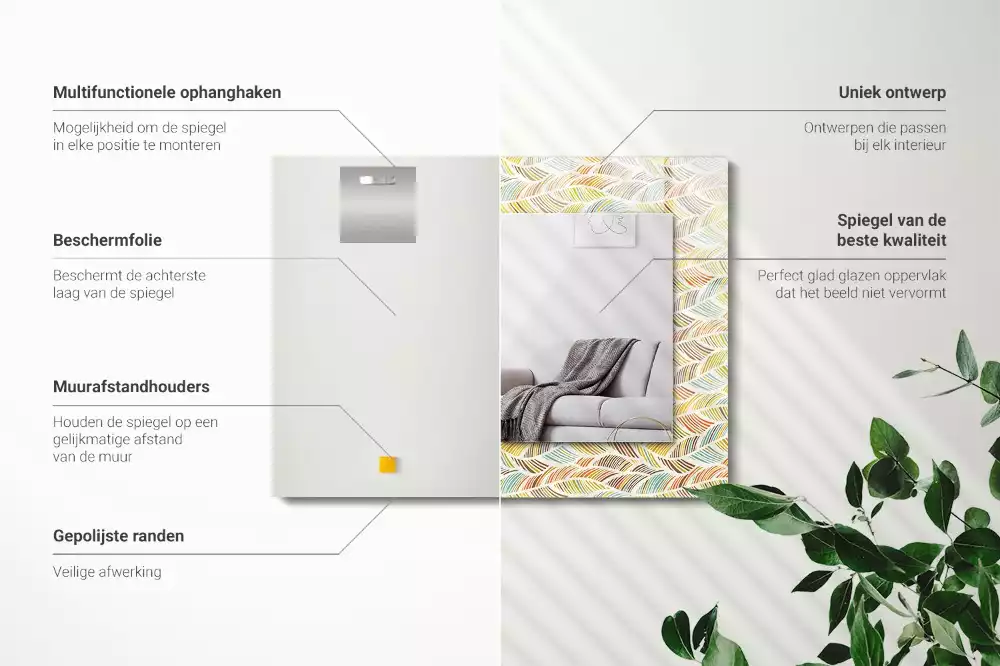 Négyszögletes dísztükör Színes hullámok a levelek