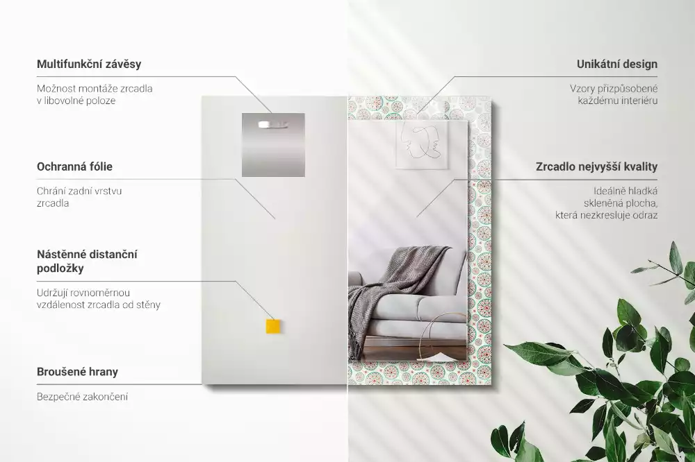 Négyszögletes dísztükör Színes kör minta