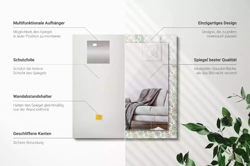 Négyszögletes dísztükör Színes kör minta