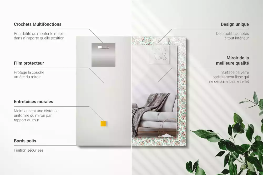 Négyszögletes dísztükör Színes kör minta