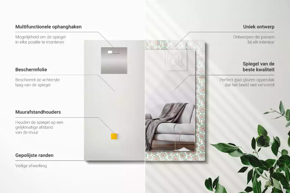 Négyszögletes dísztükör Színes kör minta