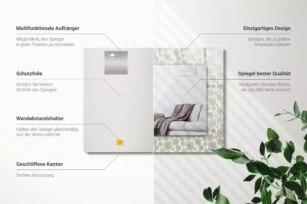 Négyszögletes dísztükör Színes kör minta