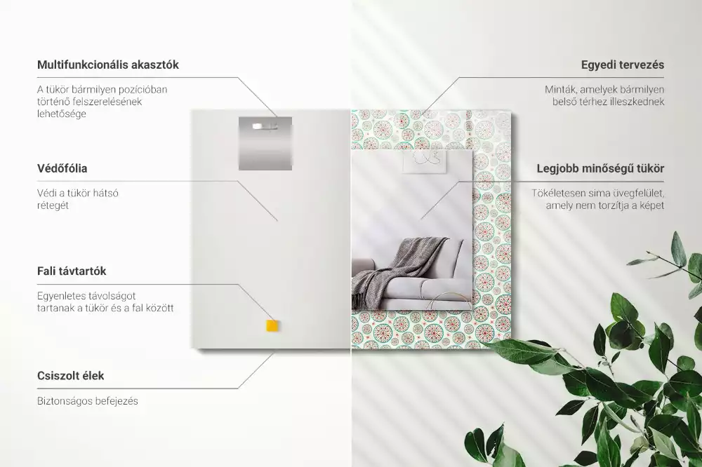 Négyszögletes dísztükör Színes kör minta