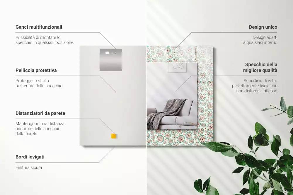 Négyszögletes dísztükör Színes kör minta