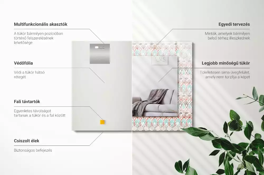 Négyszögletes dísztükör Színes geometrikus minta