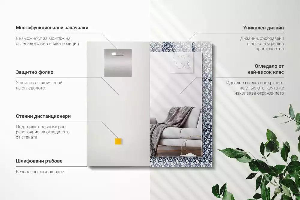 Négyszögletes dísztükör Kék virágmintás