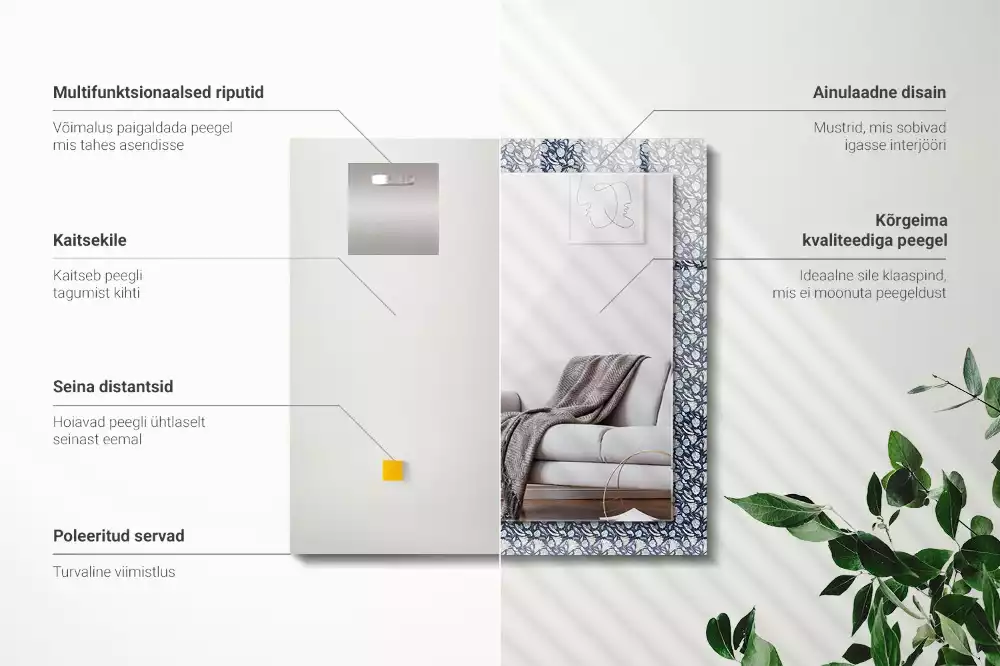 Négyszögletes dísztükör Kék virágmintás