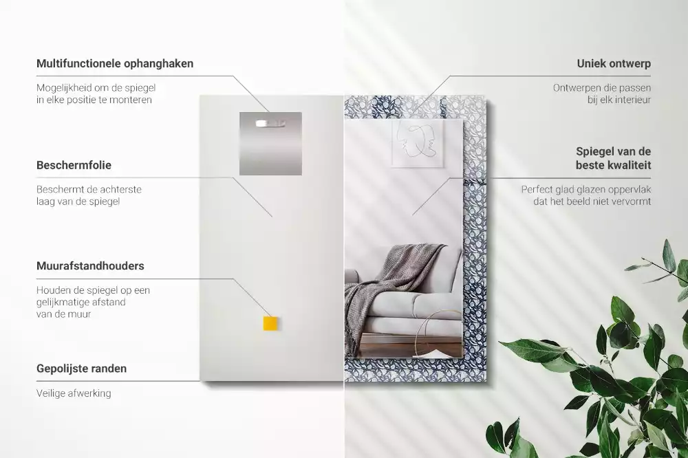 Négyszögletes dísztükör Kék virágmintás