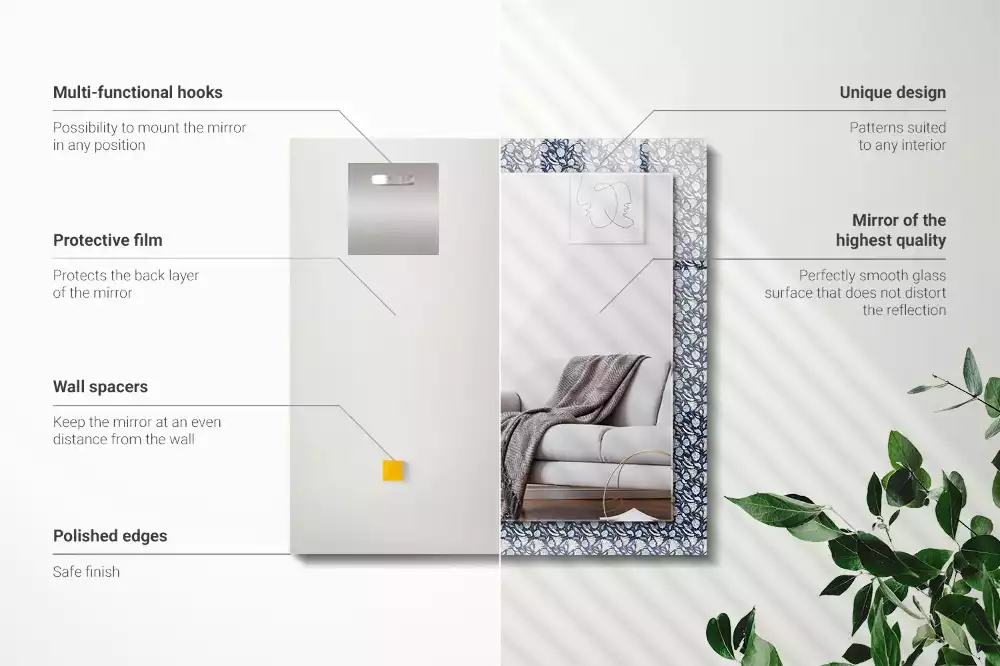 Négyszögletes dísztükör Kék virágmintás