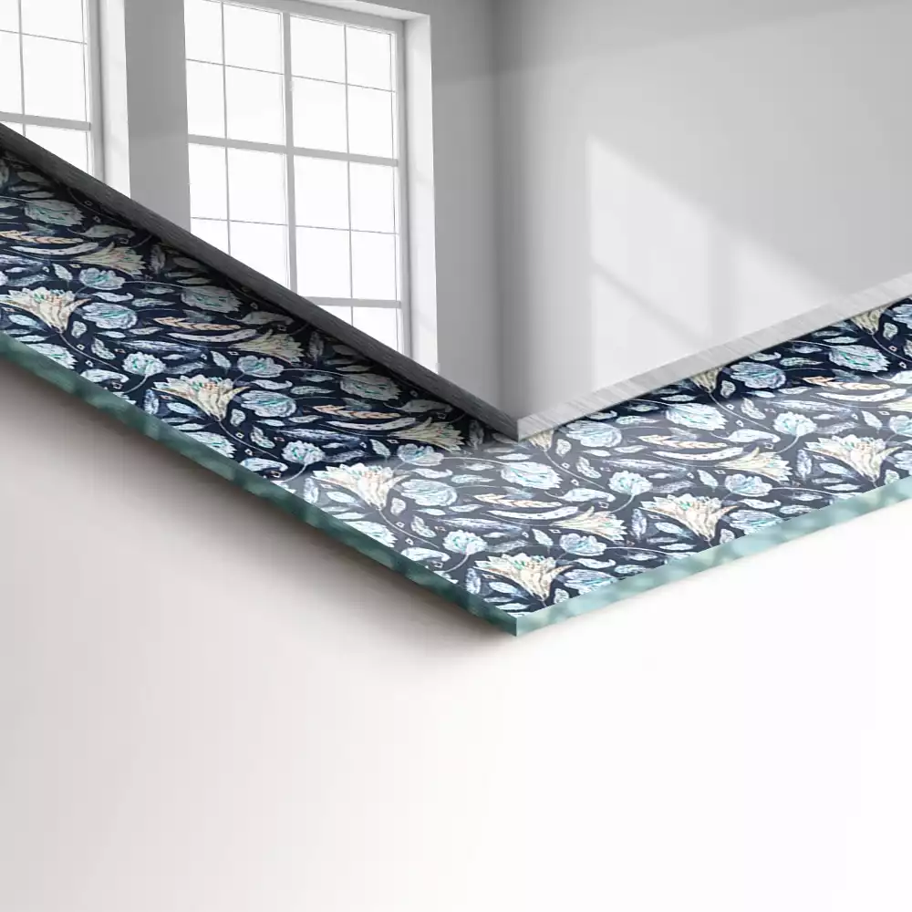 Négyszögletes dísztükör Kék virágmintás