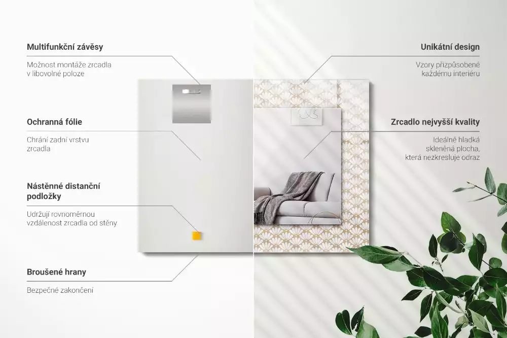 Négyszögletes dísztükör Virág geometriai minta