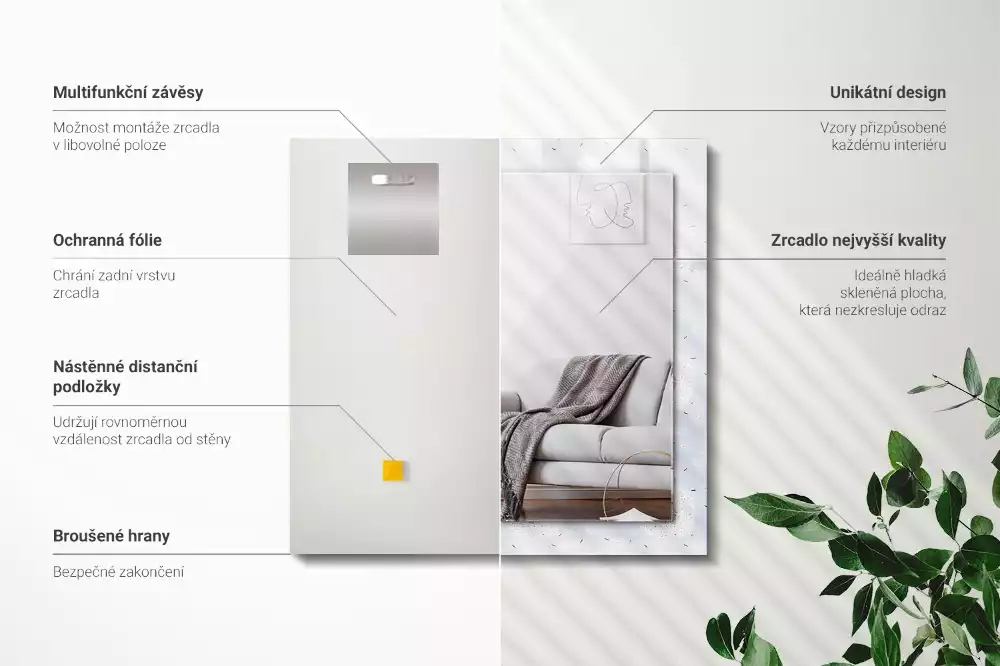 Négyszögletes dísztükör Pitypang virágok