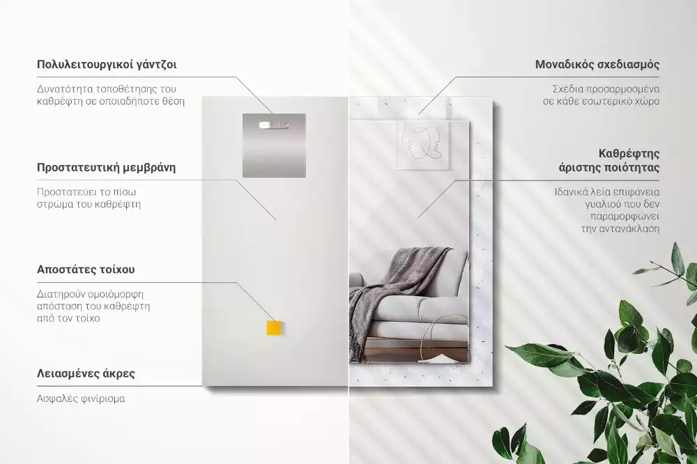 Négyszögletes dísztükör Pitypang virágok