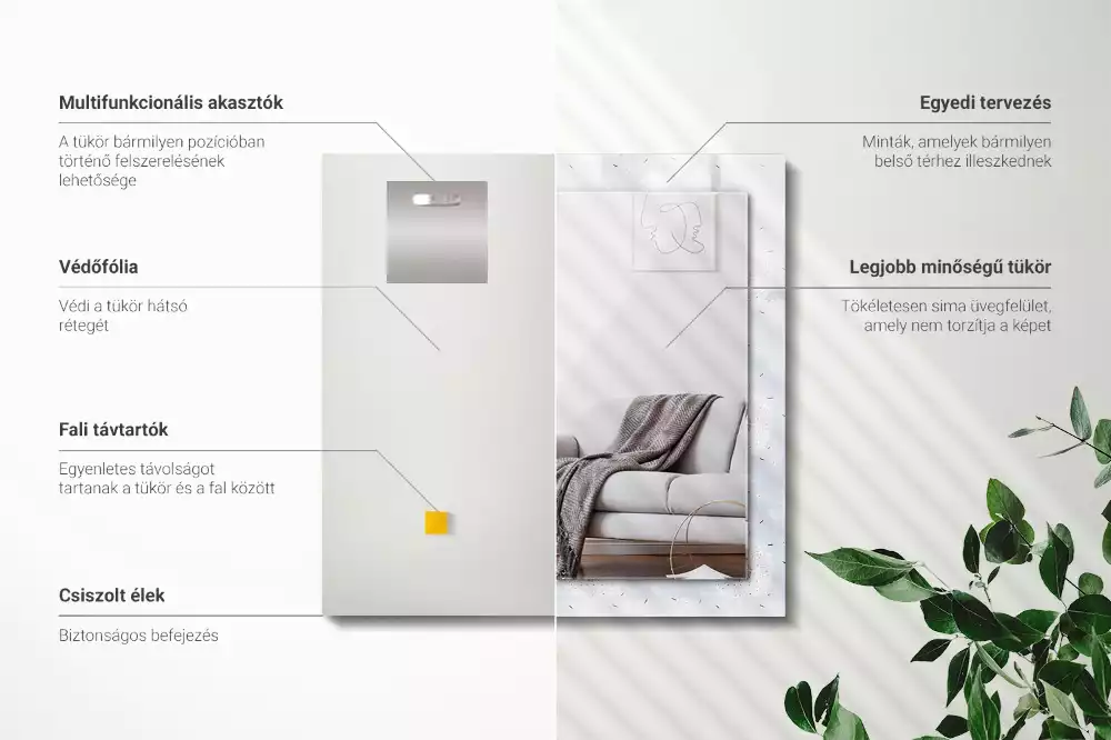 Négyszögletes dísztükör Pitypang virágok