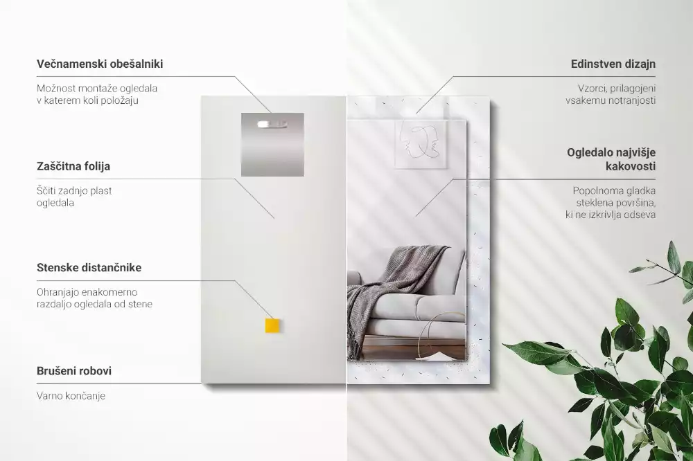 Négyszögletes dísztükör Pitypang virágok