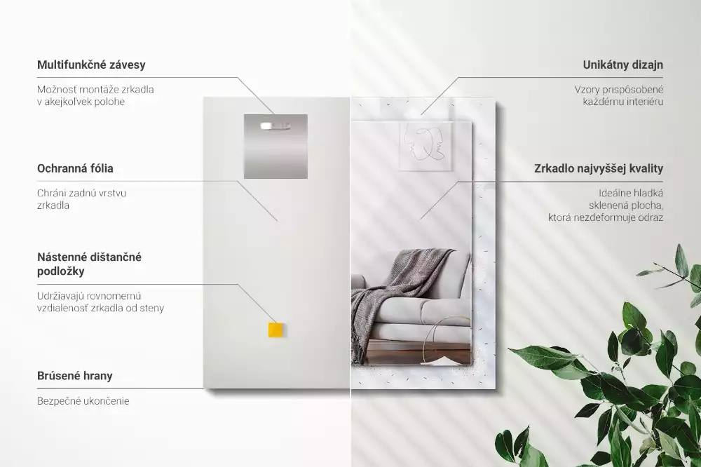 Négyszögletes dísztükör Pitypang virágok