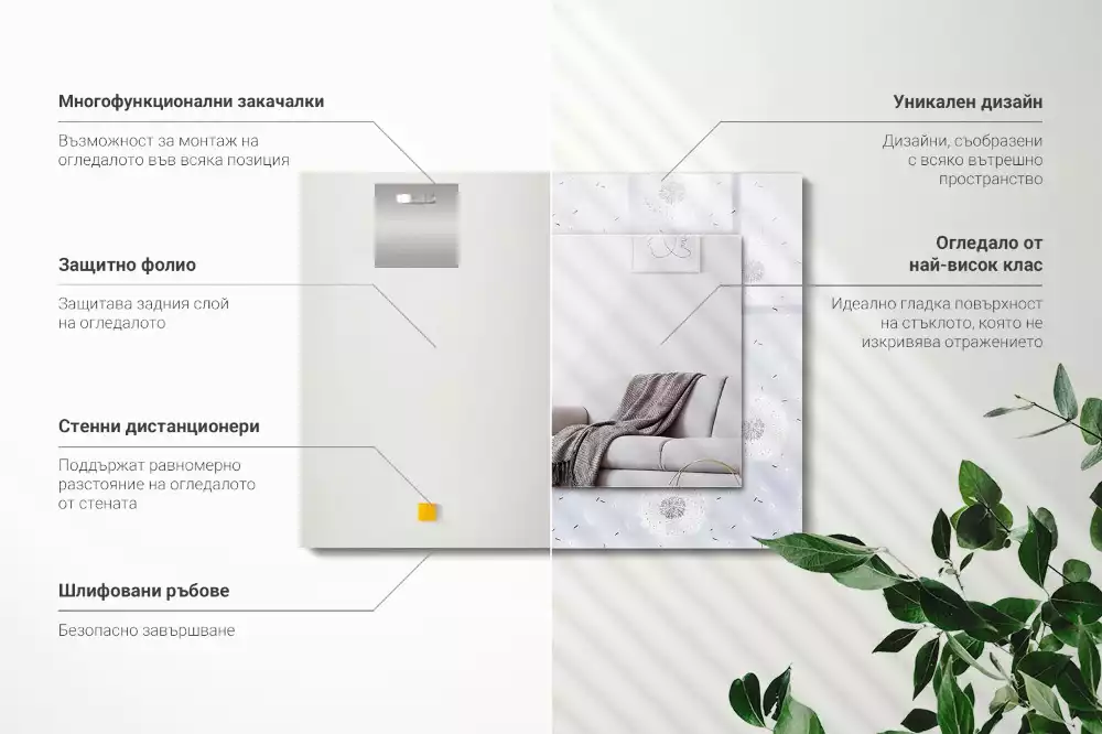 Négyszögletes dísztükör Pitypang virágok