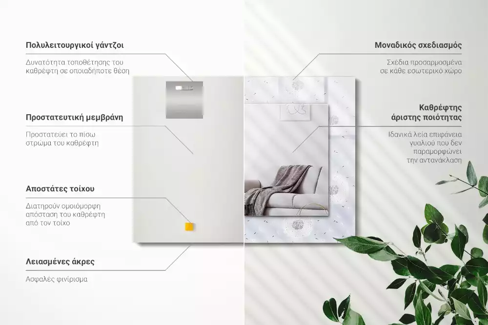 Négyszögletes dísztükör Pitypang virágok