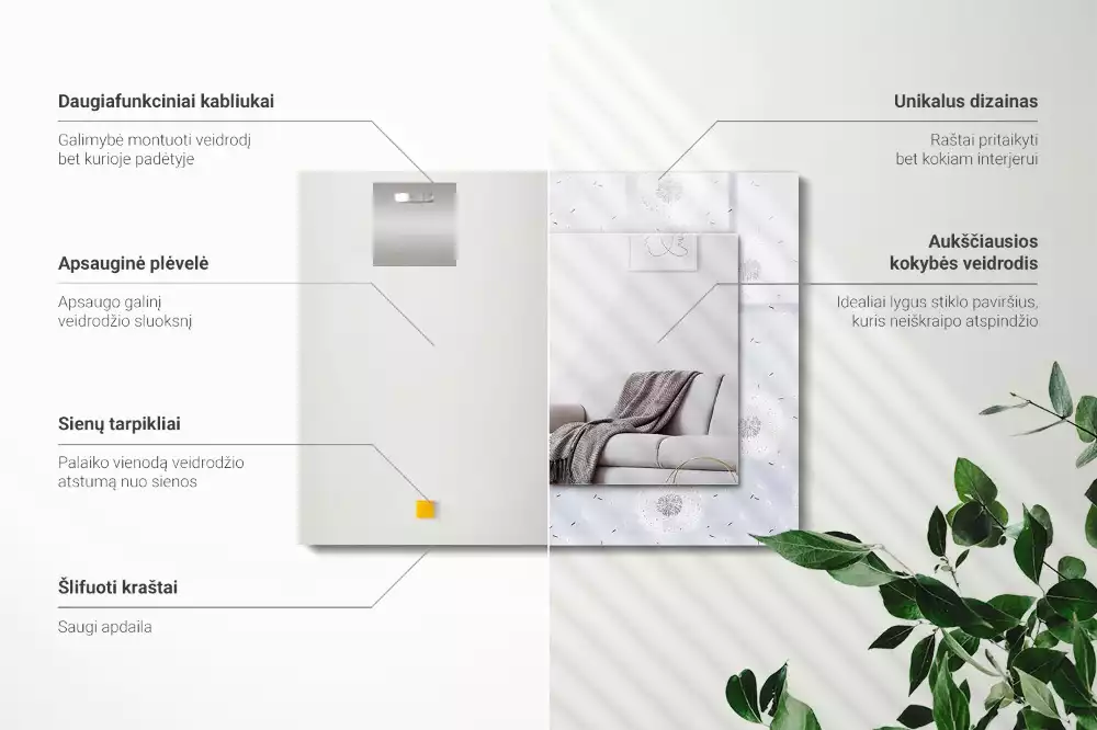 Négyszögletes dísztükör Pitypang virágok