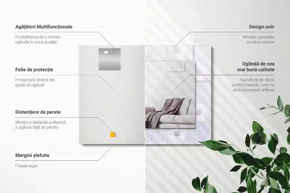 Négyszögletes dísztükör Pitypang virágok