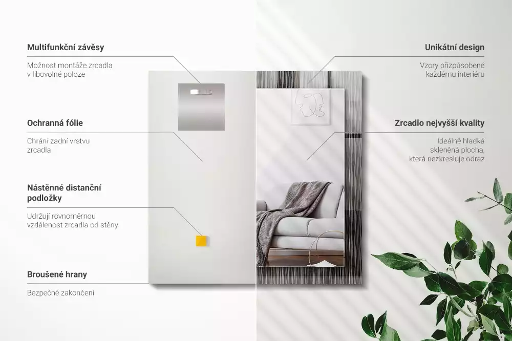 Négyszögletes dísztükör Modern vonalak