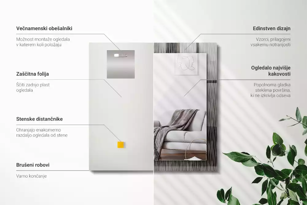 Négyszögletes dísztükör Modern vonalak