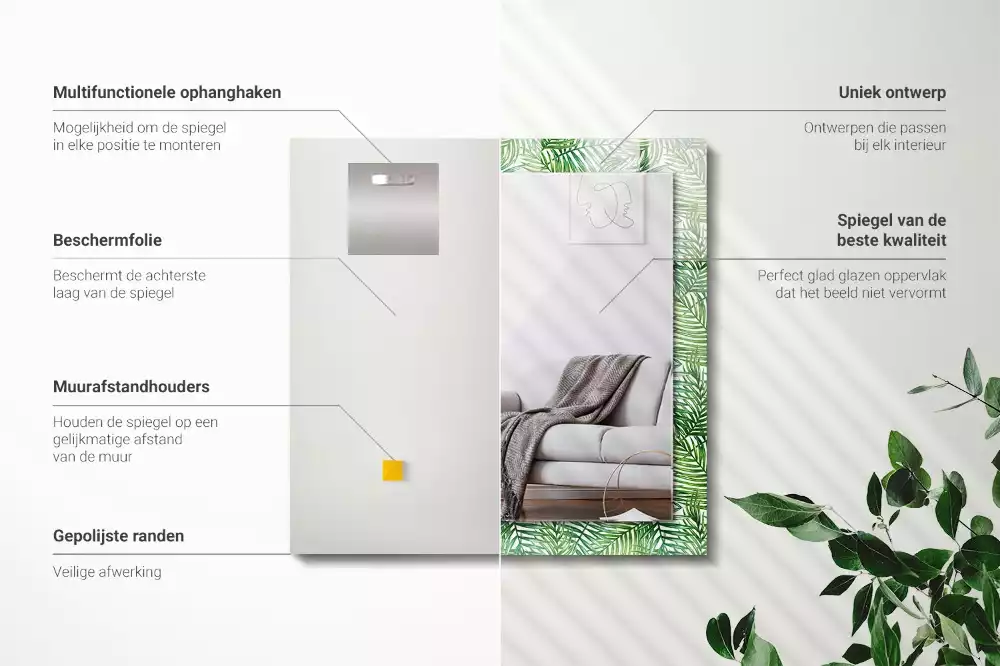 Négyszögletes dísztükör Zöld pálmalevél