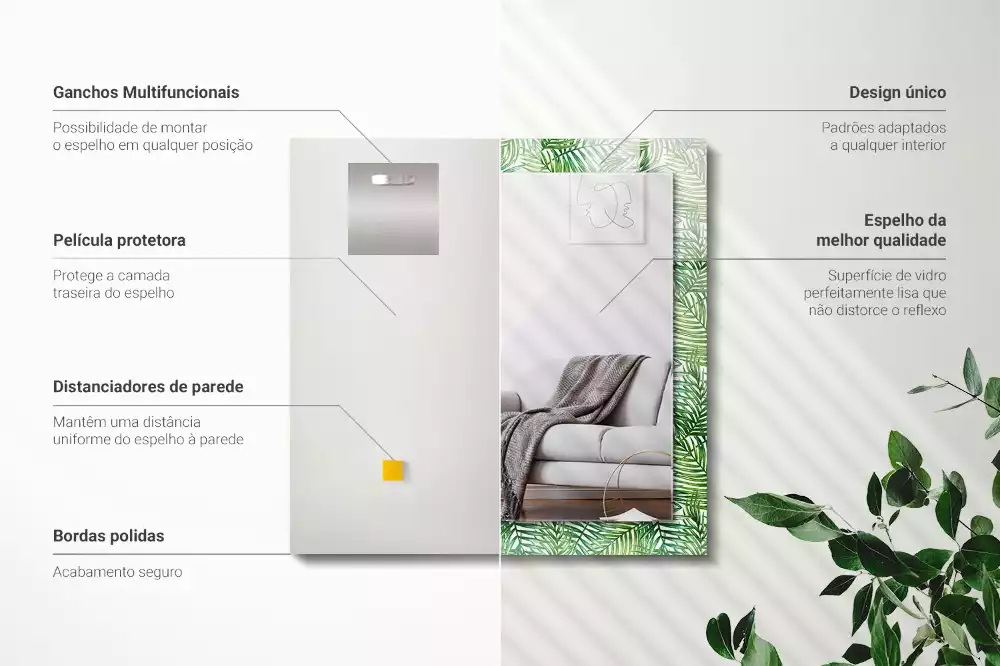 Négyszögletes dísztükör Zöld pálmalevél