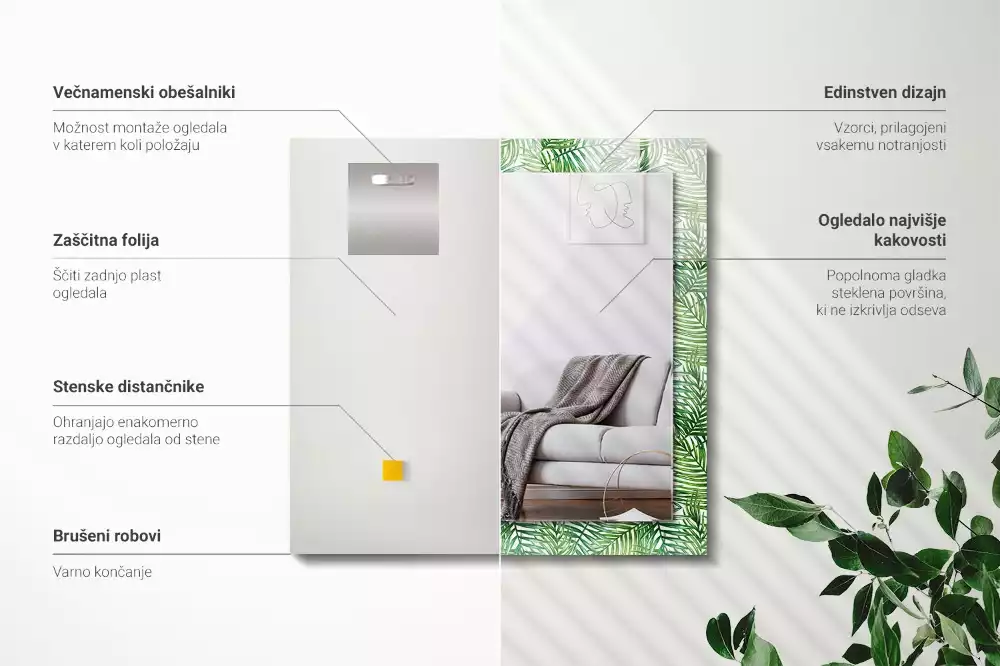 Négyszögletes dísztükör Zöld pálmalevél