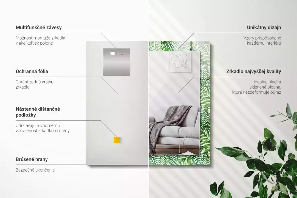 Négyszögletes dísztükör Zöld pálmalevél