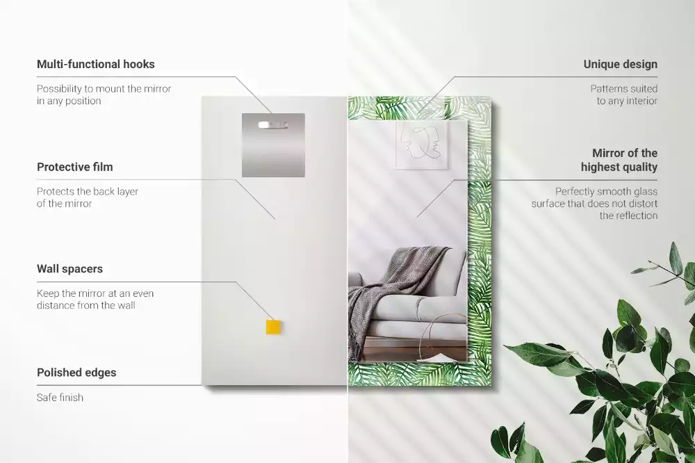 Négyszögletes dísztükör Zöld pálmalevél