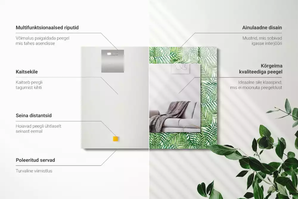 Négyszögletes dísztükör Zöld pálmalevél