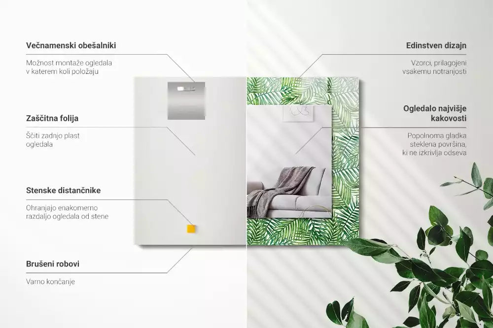 Négyszögletes dísztükör Zöld pálmalevél