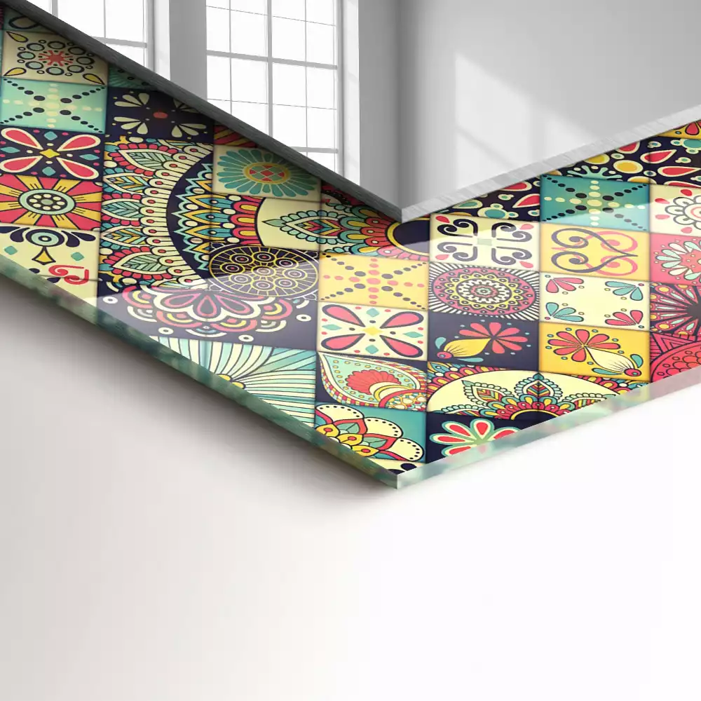 Négyszögletes dísztükör Színes patchwork minták