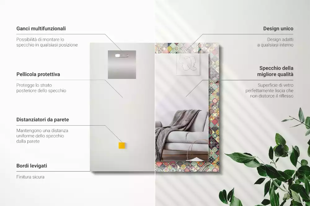 Négyszögletes dísztükör Színes patchwork minták