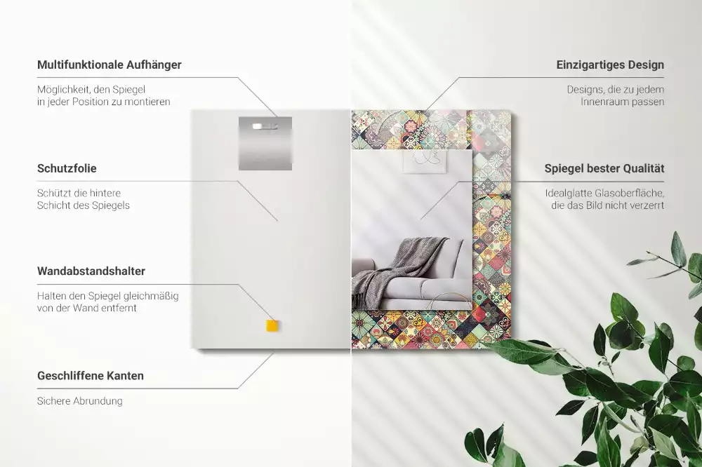 Négyszögletes dísztükör Színes patchwork minták