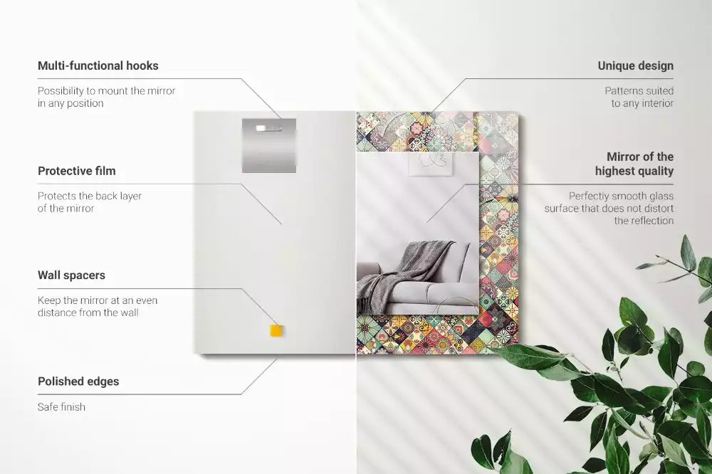 Négyszögletes dísztükör Színes patchwork minták