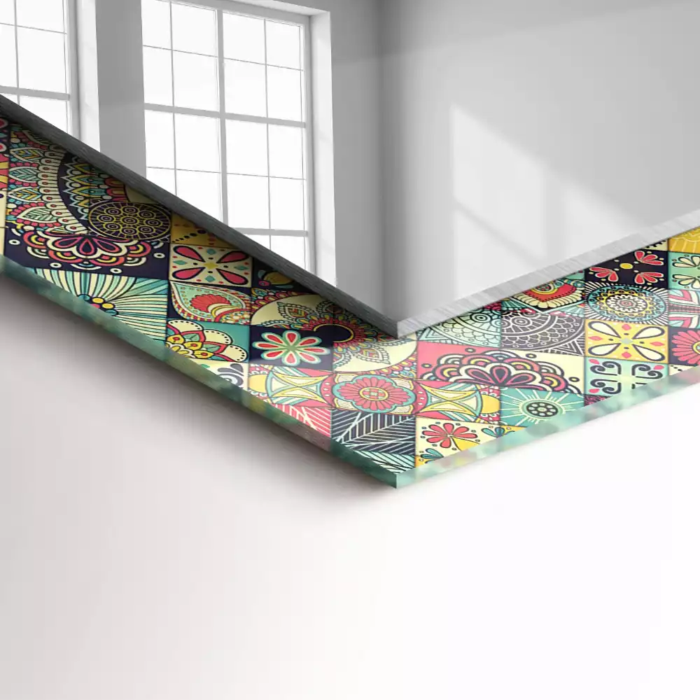 Négyszögletes dísztükör Színes patchwork minták