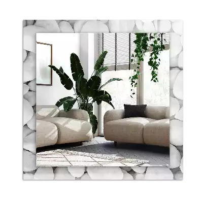 Négyszögletes tükör fali dísz Fehér sima kövek