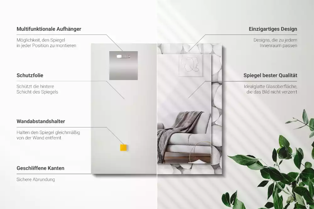 Négyszögletes tükör fali dísz Fehér sima kövek